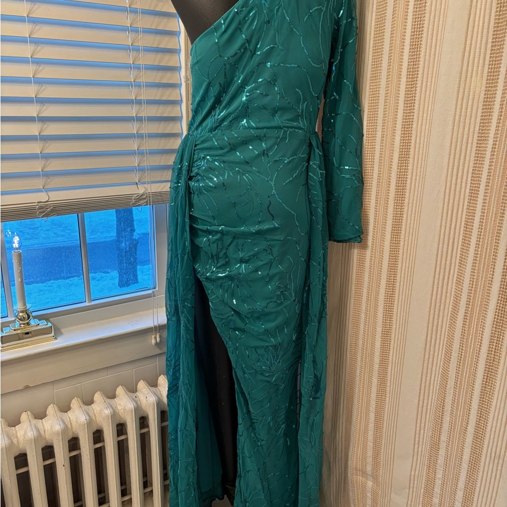 Chic One-Shoulder Teal Dress